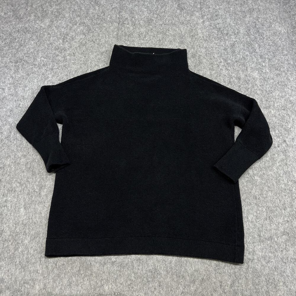 Free People Sweater Tunic Womens S Black Mock Neck 3/4 Sleeve Ribbed Knit Preppy